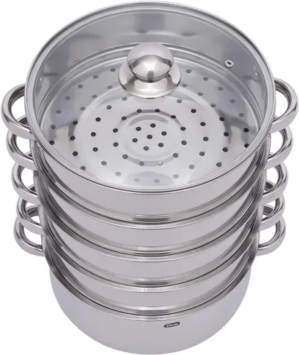 Miniatura 5 de Vaporizador de alimentos multiusos de 5 niveles de acero inoxidable con tapa, olla para cocinar verduras y cocinar al vapor de 11.0 in/11 pulgadas