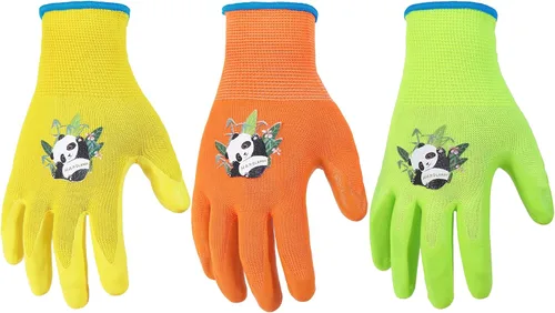 Miniatura 19 de HANDLANDY 3 pares de guantes de jardinería para niños sin látex, guantes de jardín para niños y niñas con revestimiento de nitrilo para niñas y Verde