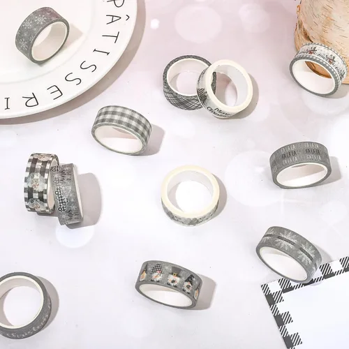 Miniatura 4 de Whaline 12 Rollos de Cinta Washi de Navidad Gris Estilo Granja Cinta Washi Surtida Xmas Cinta de Papel Decorativa de Enmascarar para Fiestas