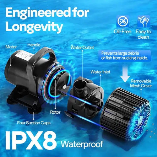 Miniatura 3 de VIVOHOME - Bomba de agua sumergible eléctrica de 100W y 1600GPH para estanque de koi, piscina, cascada, fuentes, pecera y acuario