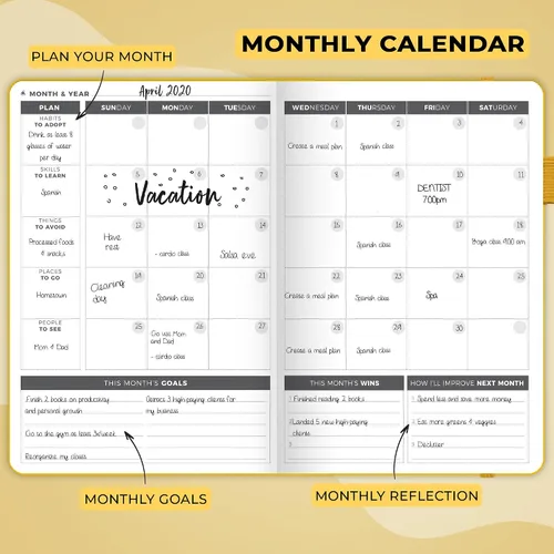 Miniatura 4 de Clever Fox Planner – Planificador semanal y mensual sin fecha para productividad, manejo del tiempo y objetivos – Diario organizador – A5