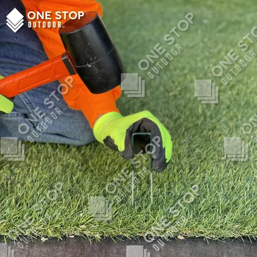 Miniatura 3 de Paquete de 50 estacas de jardín verdes de 6 pulgadas, grapas de paisaje, estaca de césped tipo U para césped artificial, pasador de césped a prueba