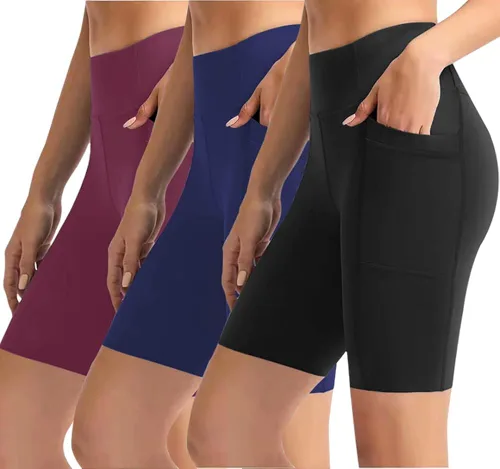 Pantalones cortos de ciclista de cintura alta de 8 pulgadas para mujer, pantalones cortos de yoga y de entrenamiento, pantalones suaves para el
