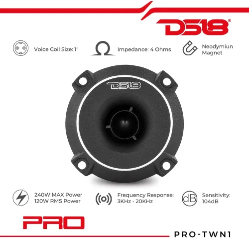 Miniatura 2 de DS18 Audio PROTWN1 PRO 1" Titanio NEO Slim Bullet TW Negro