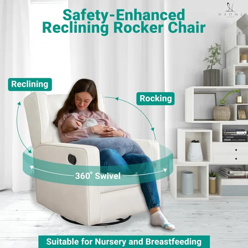 Miniatura 5 de Naomi Home Silla reclinable giratoria para adultos y ancianos, cómoda sala de estar reclinable con giro de 360°, reclinable manual con reposapiés