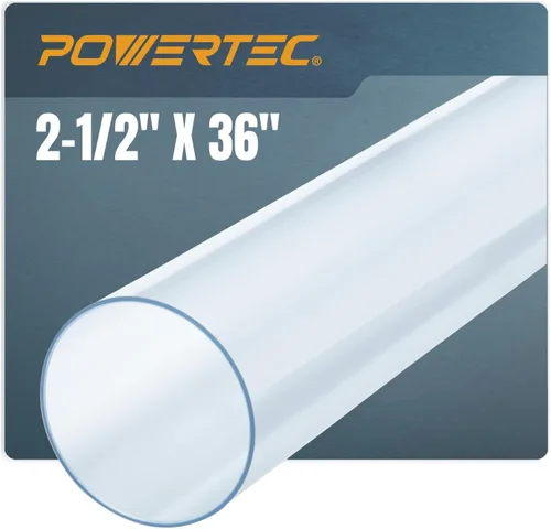 POWERTEC Tubo de PVC transparente de 2-1/2 x 36 pulgadas de largo, 1 tubo de plástico rígido, tubo redondo compatible con accesorio de recolección