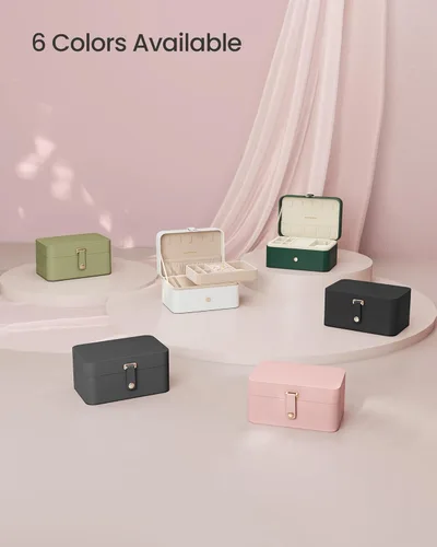 Miniatura 22 de SONGMICS Caja organizadora de joyas, estuche de viaje de 2 capas para aretes, collares, pulseras, almacenamiento portátil de joyas con gran Verde
