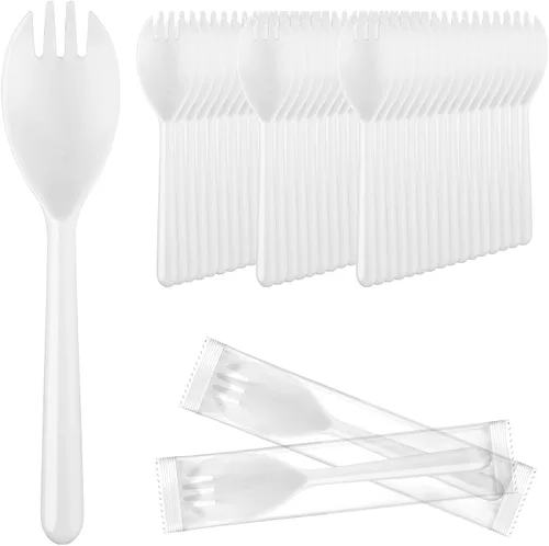 Miniatura 9 de EUSOAR Cucharas de tenedor de plástico, 100 tenedores desechables de 5.5 x 1.2 pulgadas, juego de utensilios pesados, cuchara de servir, helado