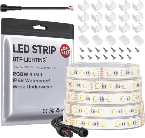 Miniatura 29 de BTF-LIGHTING Tira de luz LED IP68 impermeable para exterior RGBW 5050SMD RGB+Blanco cálido (3000K-3500K) 4 colores en 1 CC12V 16.4 pies 5m 60LED/m