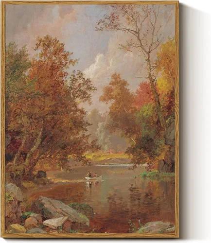 InSimSea Decoración de pared vintage de otoño, arte de paisaje de río, decoración rústica de naturaleza para estantes, cocina, baño, arte en lienzo