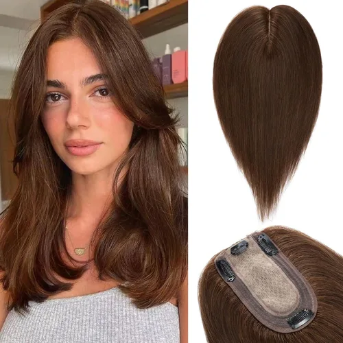Miniatura 9 de Benehair Toppers de cabello humano para mujer, 100% cabello humano Remy, densidad del 150%, sin flequillo, 2.8 x 5.1 in, base de seda, piezas