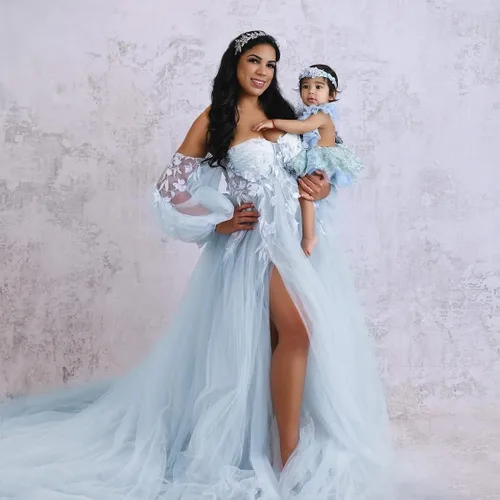 Miniatura 4 de Vestidos de maternidad de manga larga para sesión de fotos, lencería, batas de novia, vestido de embarazo, vestido de baby shower
