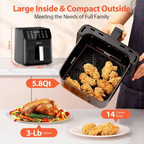 Miniatura 3 de Beelicious - Máquina freidora de aire digital 12 en 1 con ventana, apta para lavavajillas, 5.8 cuartos de galón, más de 40 recetas, tecnología