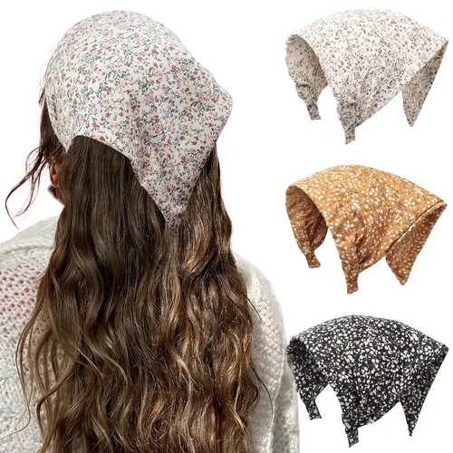 Miniatura 20 de HAIMEIKANG Diademas florales para mujer, bandanas bohemias para el cabello, bufanda, pañuelo triangular, bandas para el cabello de color sólido