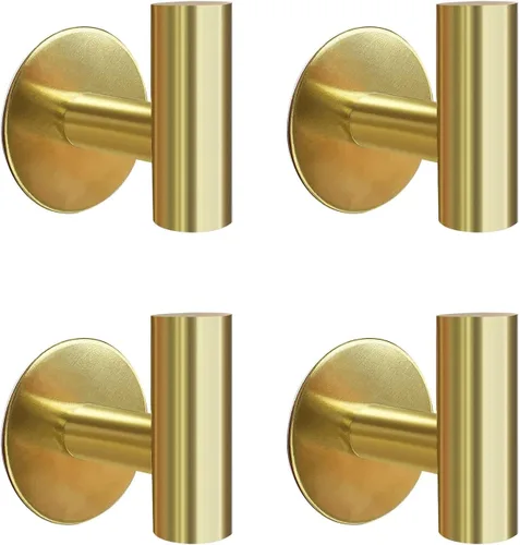 Ganchos adhesivos para toallas, acero inoxidable SUS 304 dorado cepillado, ganchos adhesivos para bata de baño (oro cepillado, 4 unidades)