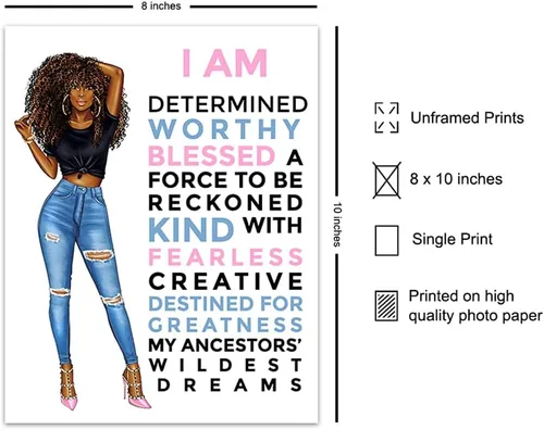 Miniatura 2 de Arte de pared negro motivacional para mujeres latinas hispanas étnicas afroamericanas, citas inspiradoras positivas, póster de decoración del hogar