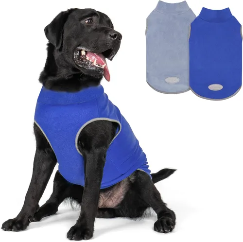 Miniatura 26 de cyeollo Paquete de 2 suéteres elásticos de forro polar para perro, chaqueta reflectante de invierno para perros, suéteres para perros medianos