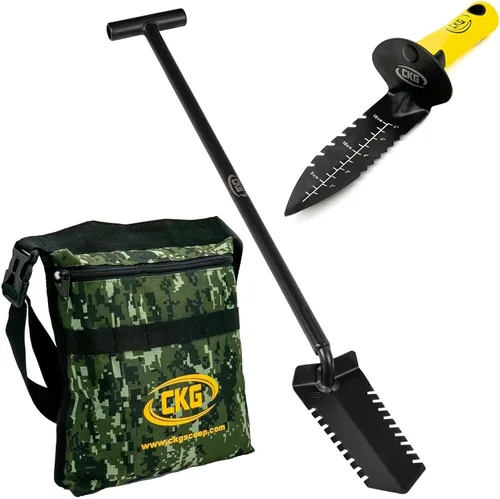 Miniatura 8 de CKG Juego de detección de metales de carbono - pala, pala de mano, herramienta de excavación, bolsa - palas ligeras y duraderas para caza