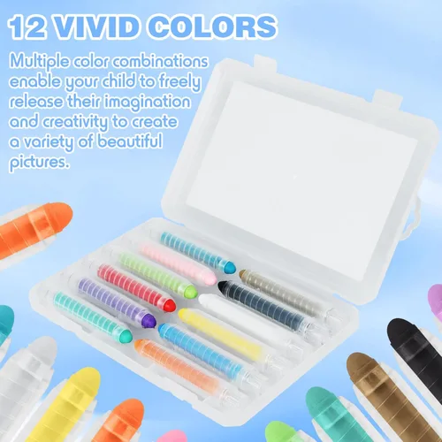 Miniatura 2 de Tiza sin polvo para niños, 12 tizas de color no tóxicas para acera con soporte, para el regreso a clases, sin polvo, lavable, tiza para niños