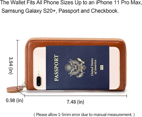 Miniatura 4 de Moflycom - Cartera de cuero genuino para mujer con cierre y seguridad RFID