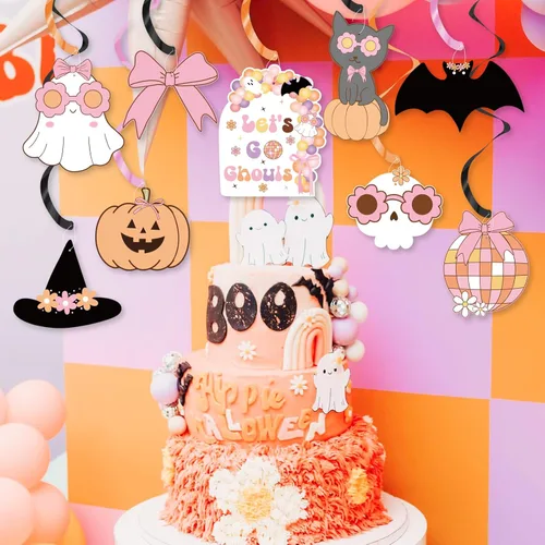 Miniatura 5 de Decoraciones colgantes de Halloween, decoración de despedida de soltera de Halloween, fantasma, lazo rosa, retro, espeluznante, decoración de fiesta