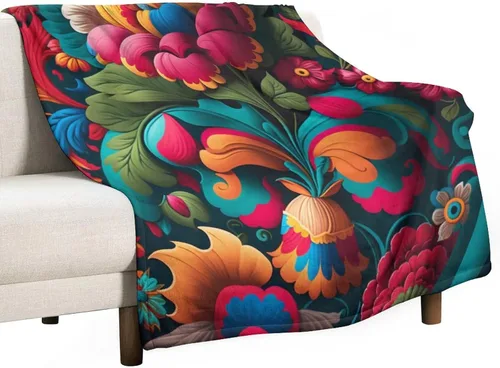 Miniatura 38 de Manta de forro polar con flores mexicanas, acogedora manta de franela para cama de 50 x 60 pulgadas para sofá, cama, oficina, Navidad, Halloween