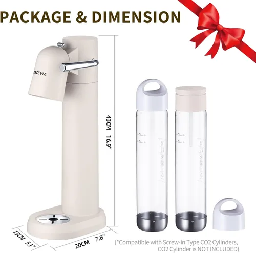 Miniatura 5 de Máquina de agua con gas, seltzer y carbonatador para bebidas, dispensador de vapor de soda, máquina carbonatadora con 2 botellas sin BPA (1 l), 1Lx2