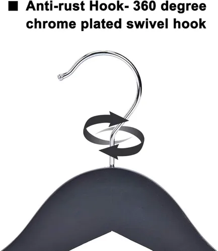 Miniatura 5 de JS Hanger Perchas de madera para trajes, paquete de 6 perchas de madera extra anchas con barra antideslizante para pantalones, acabado negro extra