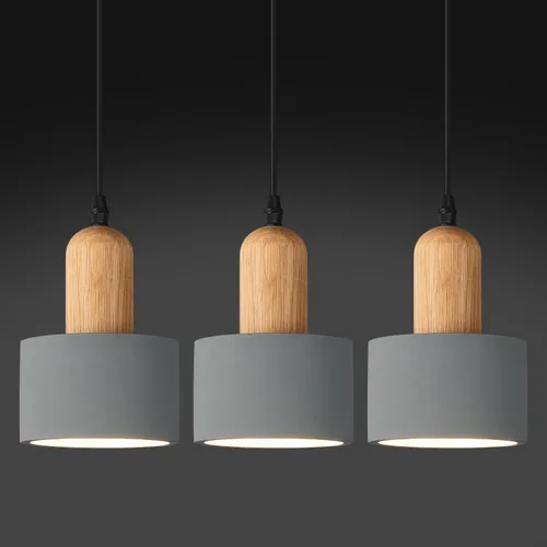 Lámparas colgantes modernas de cemento gris, lámparas de techo de madera para cocina, isla, dormitorio, comedor, sala de estar, bar (paquete de 3)