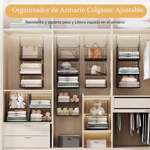 Miniatura 7 de Yuyetuyo Organizador Colgante de Armario de 5 Niveles y Almacenamiento Estantes Colgantes de Armario Separables con 4 Ganchos 2 Divisores
