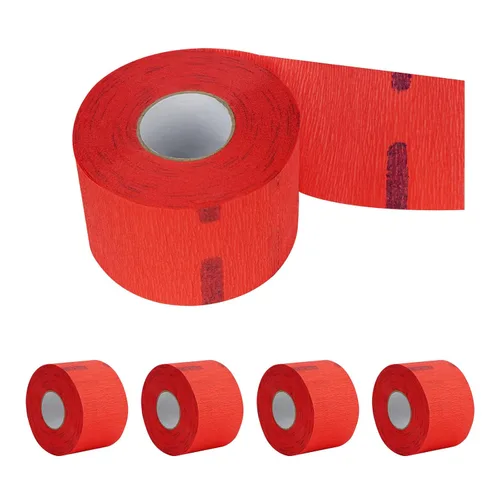 Tiras de cuello de papel flexibles para corte de pelo de peluquería, 5 rollos, 500 suministros de peluquería autoadhesivos rojos desechables y