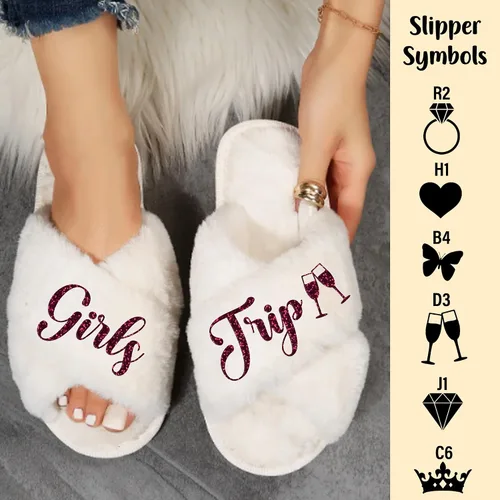 Miniatura 3 de Custom Fluffy Slippers for Women - Sizes XS - XL (US 4-12) - Personalized Bridesmaid Slippers - Custom Gift for Her