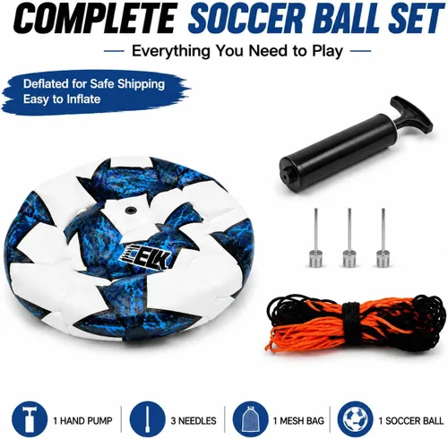 Miniatura 3 de Balón de fútbol de tamaño 2/3/4/5 con bomba y bolsa, pelota desinflada, paquete de 1, 2 o 3 unidades, color blanco y negro clásico, pelota de fútbol