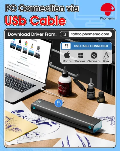 Miniatura 3 de Phomemo Impresora de plantilla de tatuaje, impresora térmica inalámbrica M08F con 10 piezas de papel de transferencia, compatible