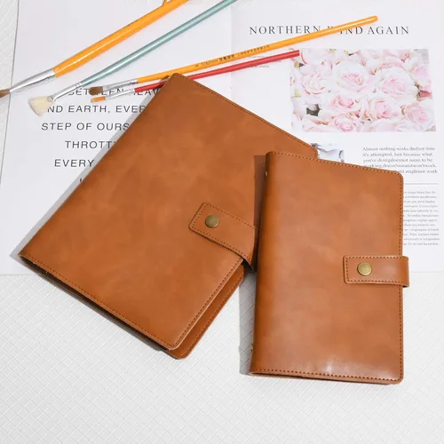 Miniatura 7 de WONDERPOOL Cuaderno de cuero recargable, cuaderno en espiral, carpeta de carpetas de diario A5 con puntos y bolsillos interiores para viajes, Marrón