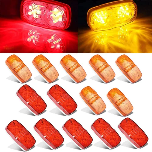 NPAUTO 14 luces LED de marcador de remolque, 4 x 2 pulgadas, doble diana 7 ámbares y 7 rojas, 10 luces LED de marcador lateral, montaje en