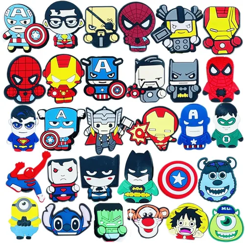 30 dijes para zapatos de niños para sandalias de zueco para adultos, zapatos, bandas, pulseras, regalos de fiesta, accesorios de héroe para
