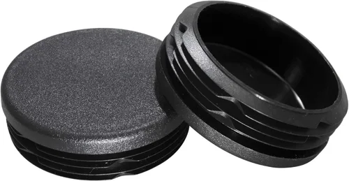 Miniatura 15 de Prescott Plastics 2” (50.8mm) de diámetro exterior, tapas de agujero de plástico acanaladas redondas, tapas de extremo de tubo metálico negro