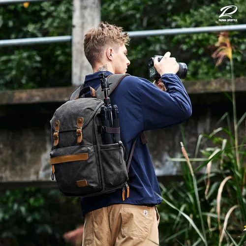 Miniatura 2 de Padwa Lifestyle Mochila negra para cámara – Bolsa profesional para cámara DSLR y UAV, mochila de lona antirrobo para cámara con cubierta