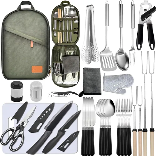Miniatura 7 de Juego de Utensilios de Cocina para Acampar - Juego de Utensilios de Campamento Elementos Esenciales de Cocina para Campamento en Auto Equipo