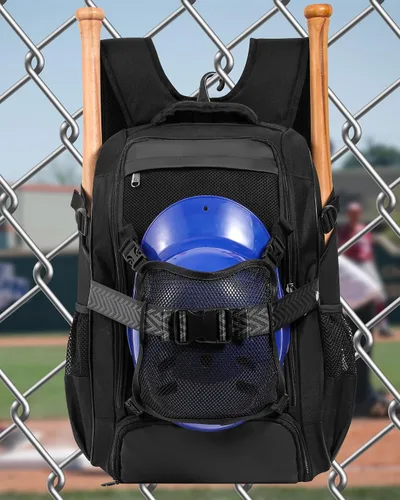 Miniatura 7 de Mochila grande de béisbol para adultos y jóvenes, bolsa de bate de sóftbol de 42L con casco ajustable desmontable con bolsillo de malla, ajuste