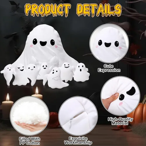 Miniatura 3 de Liliful Juego de juguetes de peluche fantasma de 16 pulgadas, almohada de peluche fantasma para mamá con 7 lindos bebés de felpa suaves
