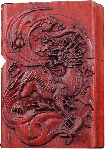Miniatura 16 de Caja de carcasa de madera natural tallada en palisandro Huanghuali para módulo Zippo (Zodíaco Caballo)