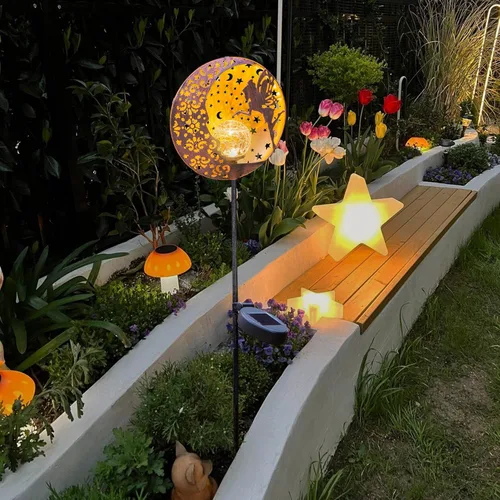 Miniatura 4 de Tryme Luces solares de jardín de hadas, estaca de globo de cristal con estrella de luna, luces decorativas impermeables para exteriores, patio