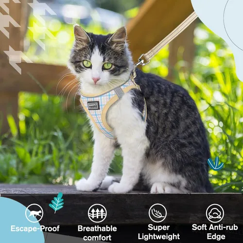 Miniatura 4 de Arnés para gatos y correa para caminar, arnés suave ajustable para gatitos, cachorros, gatos pequeños, chaleco reflectante a prueba de escapes