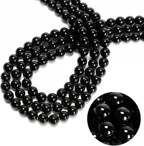 Miniatura 2 de JM Design Cuentas de piedras preciosas sueltas redondas pulidas de ónix negro, tamaño de 0.157 in, 15.5 pulgadas, hebra para fabricación de joyas
