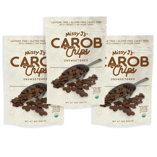 Miniatura 11 de Missy J's Chips de algarrobo orgánico sin azúcar, 8 onzas, veganos y sin gluten, sustituto de chocolate saludable sin cafeína para hornear