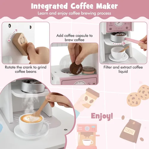 Miniatura 4 de HONEY JOY Juego de cocina, juego de cocina grande de madera para niños pequeños y cafetera, microondas, lavadora, fregadero, utensilios de cocina