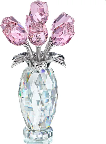 Miniatura 9 de H&D HYALINE & DORA Peso de papel de rosa de cristal azul, regalos de flores de vidrio para mujeres, niñas, esposas, ramo de flores de cristal Azul 2