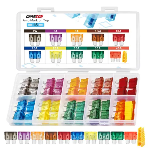 Chanzon Kit surtido de fusibles de hoja estándar con certificación UL ATC ATO APR 10 valores 5 cada uno: 2A, 3A, 5A, 7.5A, 10A, 15A, 20A, 30